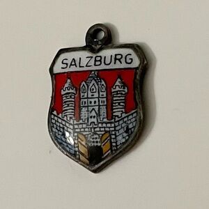 Vintage Salzburg Austria REU 800 Silver Enamel Travel Bracelet Charm Pendant